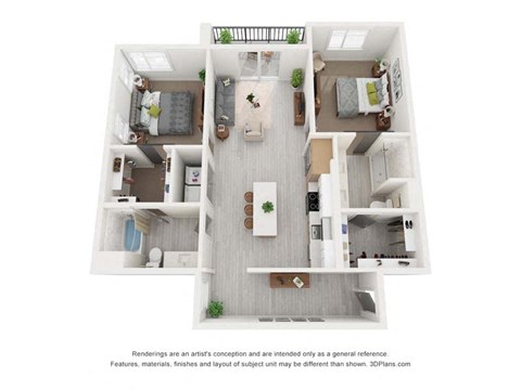 Floor plan for 2 beds, 2 baths, 1140 sqft